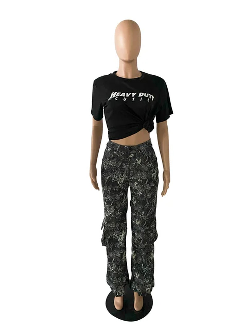 Camouflage Women Cargo Pants Mid Waist Side Pocket Wide-Leg Trousers Hip-Hop Streetwear Y2K Club Fashion Women Clothing