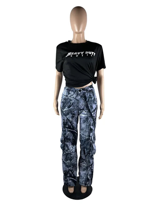 Camouflage Women Cargo Pants Mid Waist Side Pocket Wide-Leg Trousers Hip-Hop Streetwear Y2K Club Fashion Women Clothing